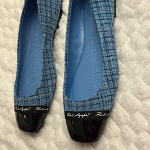 Karl Lagerfeld Women's Blue Zofia Cap Toe Tweed Flat Sz 8.5